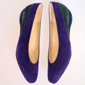 New Salvatore Ferragamo Colorblock Suede Wedges 7